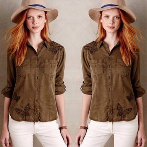 Anthropologie Super Soft Army Green Button-down